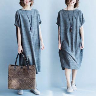 Short-sleeve Printed Midi T-shirt Dress Gray - One Size
