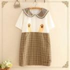 Paw Print Checked Short-sleeve Dress As Shown In Figure - One Size