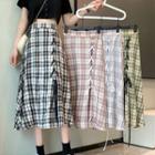 Plaid Lace-up Midi A-line Skirt