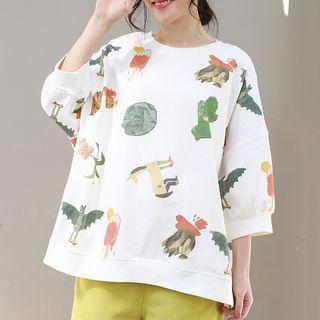 Printed 3/4-sleeve Pullover As Shown In Figure - One Size