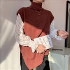 Lace Long-sleeve Top / Turtleneck Knit Vest