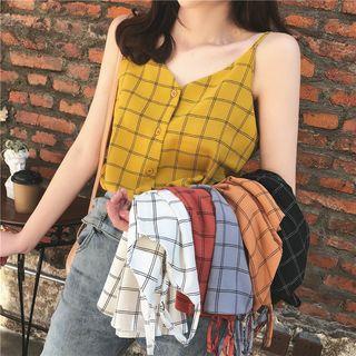 Check Buttoned Chiffon Camisole Top