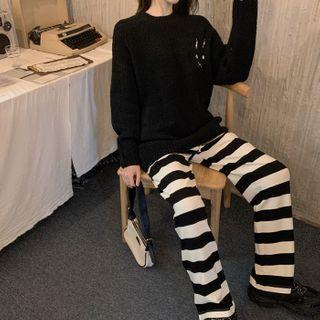 Embroidered Long Sleeve Top Black - One Size