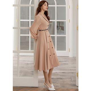 Chiffon-sleeve Flared Long Coatdress