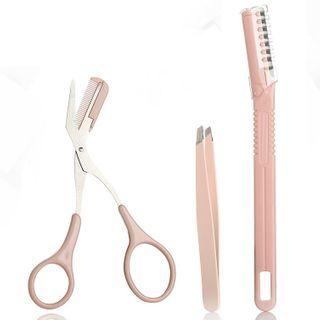 Set: Stainless Steel Eyebrow Scissors + Razor + Tweezers Set Of 3 - As Shown In Figure - One Size