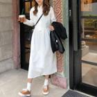 Long-sleeve Buttoned Midi Dress White - One Size