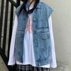 Sleeveless Denim Jacket Light Blue - One Size