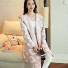 Patterned Hooded Long Knit Cardigan