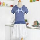 Mock Two-piece Lettering Hood Dress White And Blue - One Size