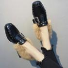 Studded Buckled Furry Chunky-heel Loafers