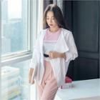 Collarless Open-front Linen Blend Jacket