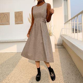Pintuck-waist Herringbone Jumper Dress