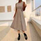 Pintuck-waist Herringbone Jumper Dress