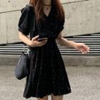 Floral Print Short Sleeve Dress Black - One Size