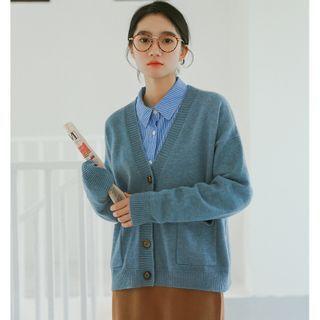 V-neck Cardigan Airy Blue - One Size