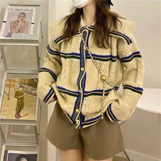 Long-sleeve Collared Woolen Sweater Almond - One Size