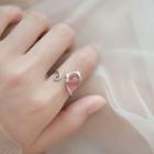 925 Sterling Silver Cat Bead Open Ring 925 Silver - Pink Bead - Silver - One Size