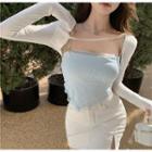 Lace Trim Camisole Top / Asymmetrical Long-sleeve Crop Top