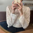 Lace Long-sleeve Top / Plain Round Neck Sweater