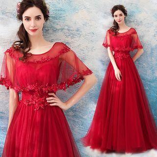 Short-sleeve Floral Wedding Ball Gown