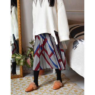 Geo Pattern Accordion-pleat Long Skirt