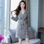 Double-breasted Floral Embroidered Plaid Trench Coat