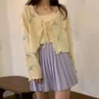 Floral Tied Cardigan / Camisole Top / Pleated Mini Skirt