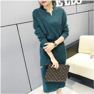 Long-sleeve Knit Pencil Midi Dress