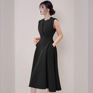 Paneled Sleeveless Midi A-line Dress