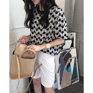 Rib-trim Pattern Blouson Top