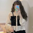 Mock Two-piece Two-tone Blouse Almond - One Size