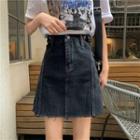 High-waist Washed Denim Mini Skirt