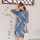 Traditional Chinese 3/4-sleeve Crane Print Dress