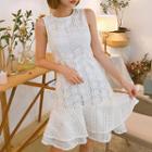 Sleeveless Ruffled Eyelet-lace Dress Ivory - One Size