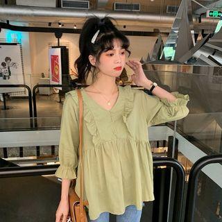 Ruffle V-neck Loose-fit Blouse