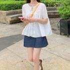 Short-sleeve Notched Top White - One Size