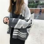 Patterned Cardigan / Turtleneck Long Sleeve T-shirt / Midi Knit Skirt