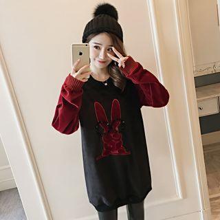 Rabbit Print Midi Raglan Sweatshirt Dress