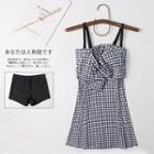 Set: Spaghetti-strap Gingham Swim Dress + Shorts