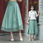 Floral Midi A-line Skirt Green - One Size