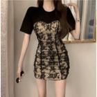 Mock Two-piece Short-sleeve Lace Mini Dress