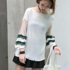 3/4-sleeve Sheer Panel T-shirt