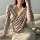 V-neck Long Sleeve Wrap Top / U-neck Halter Mini Sheath Dress