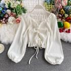 V-neck Ruched Drawstring Chiffon Long-sleeve Top