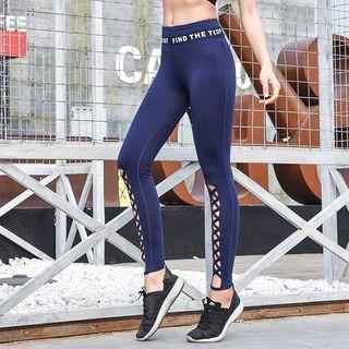 Lettering Trim Cut-out Yoga Pants
