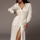 Satin Slit Maxi A-line Dress