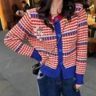 Faux Pearl Embellished Striped Cardigan