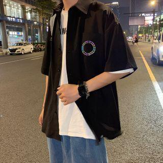 Short-sleeve Lettering Hoop Shirt