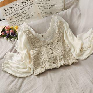 Patchwork Button-down Crop Top