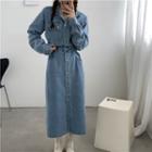 Long-sleeve Polo Collar Single-breasted Denim Dress